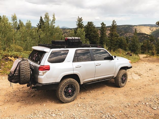 Picture of 10-21 4Runner Premium Roof Rack 43 in Dual Function 1 Wire Harness LED Light Bar Blue Backlight Short Cali Raised LED