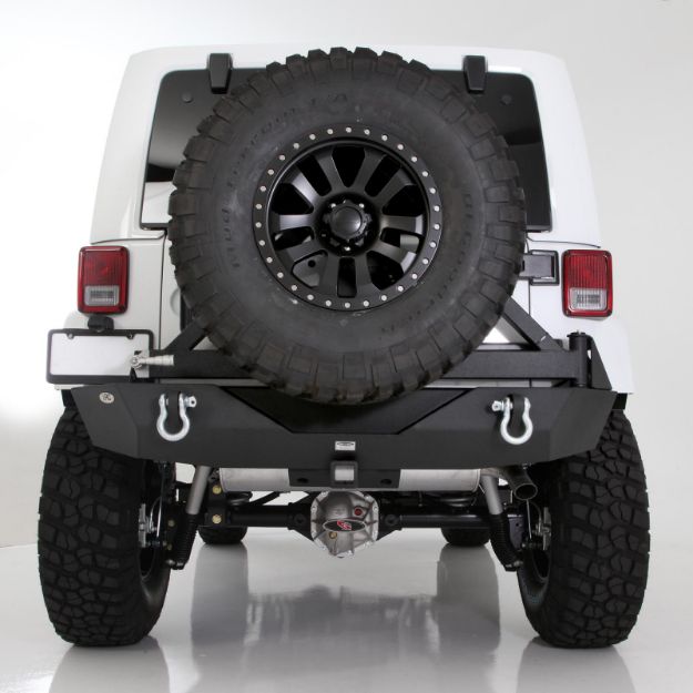 Picture of XRC Rear Bumper w/ 2 Inch Hitch Receiver and Tire Carrier 07-18 Wrangler JK Black Powdercoat Smittybilt